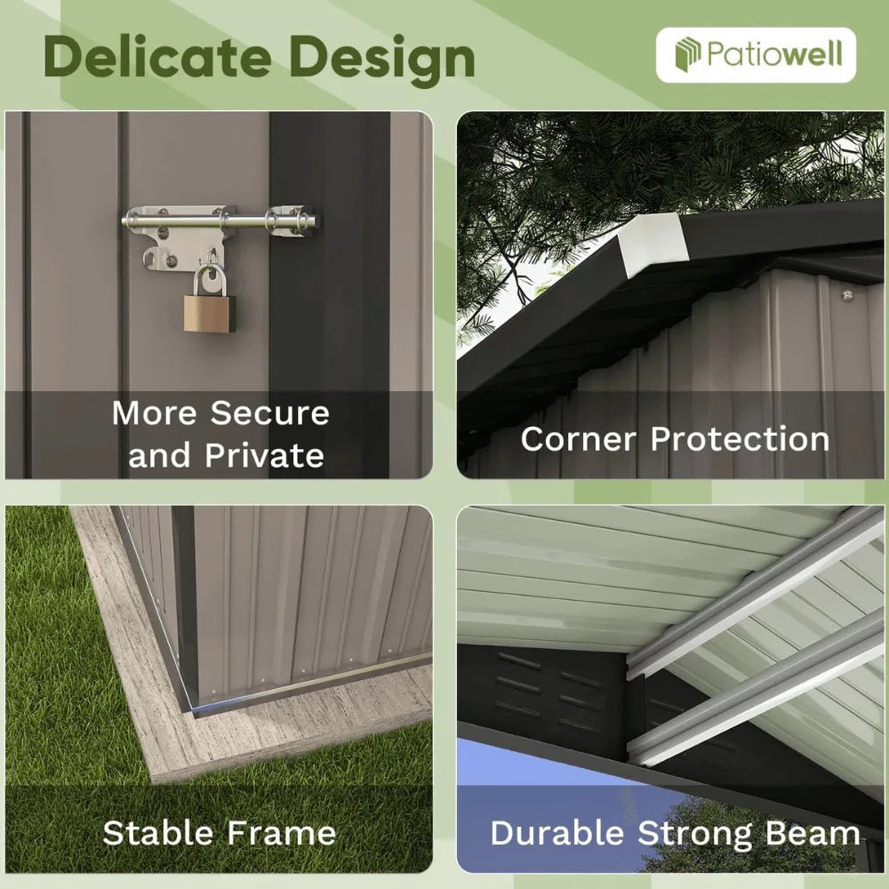Patiowell 10 ft. W x 12 ft. D Galvanized Steel Outdoor Storage Shed, 119 sq. ft. - Prioka