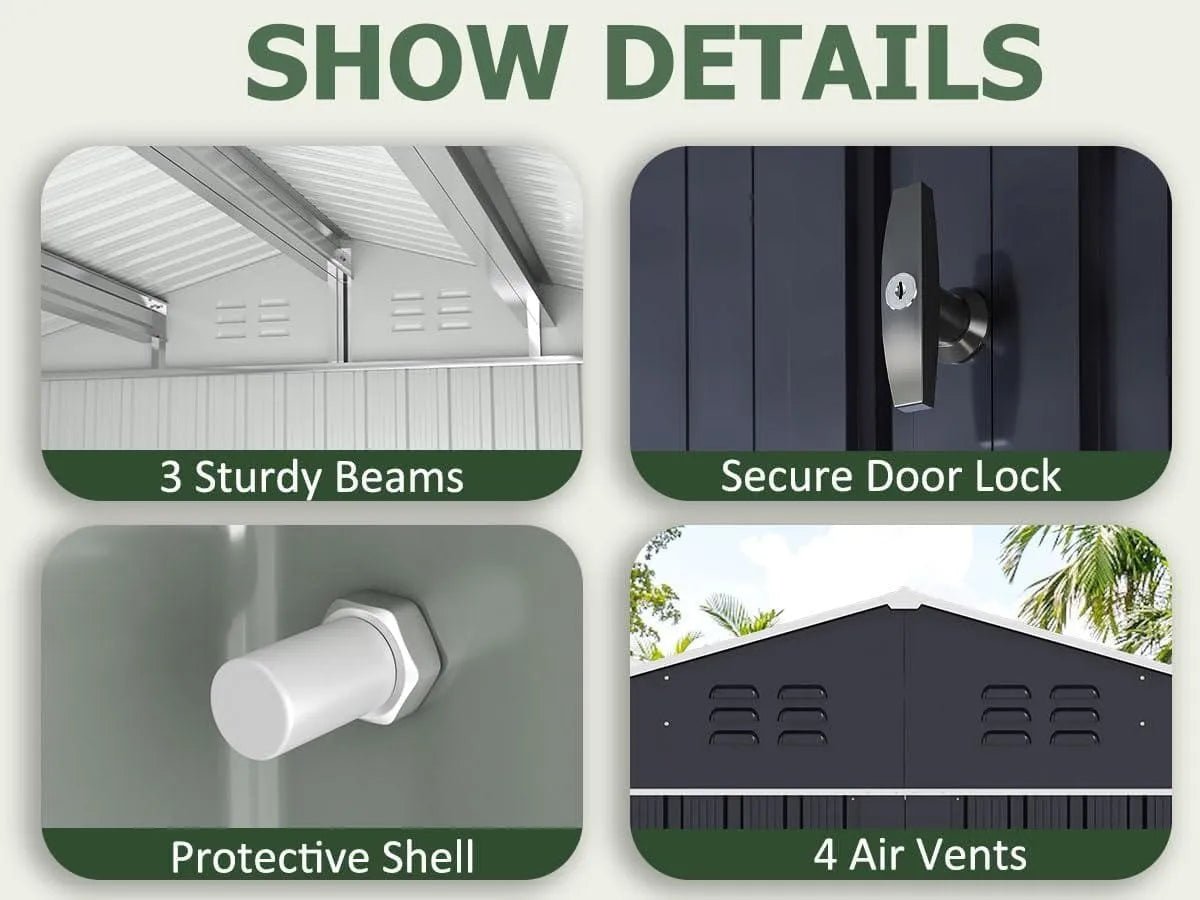 Patiowell 10 x 12 ft. Metal Outdoor Storage Shed, 119 sq. ft. - Prioka