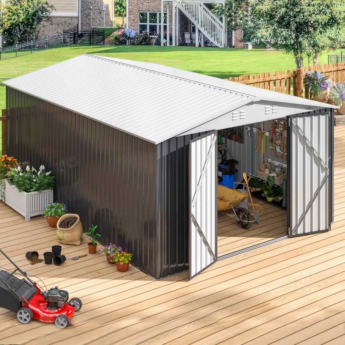 Patiowell 10 x 12 ft. Metal Outdoor Storage Shed, 119 sq. ft. - Prioka