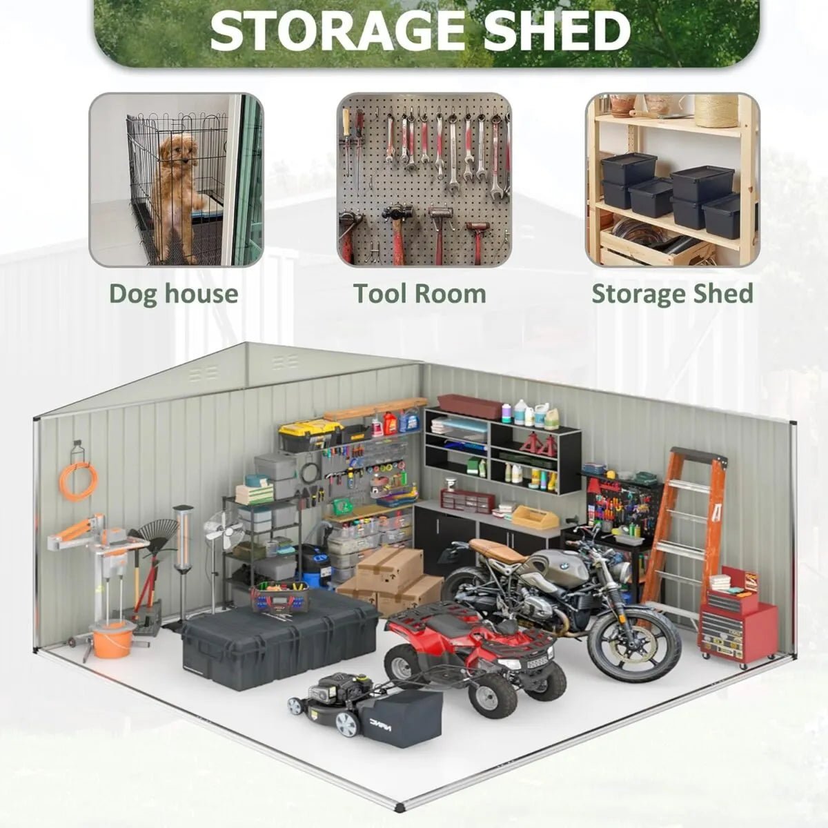 Patiowell 10 x 12 ft. Metal Outdoor Storage Shed, 119 sq. ft. - Prioka