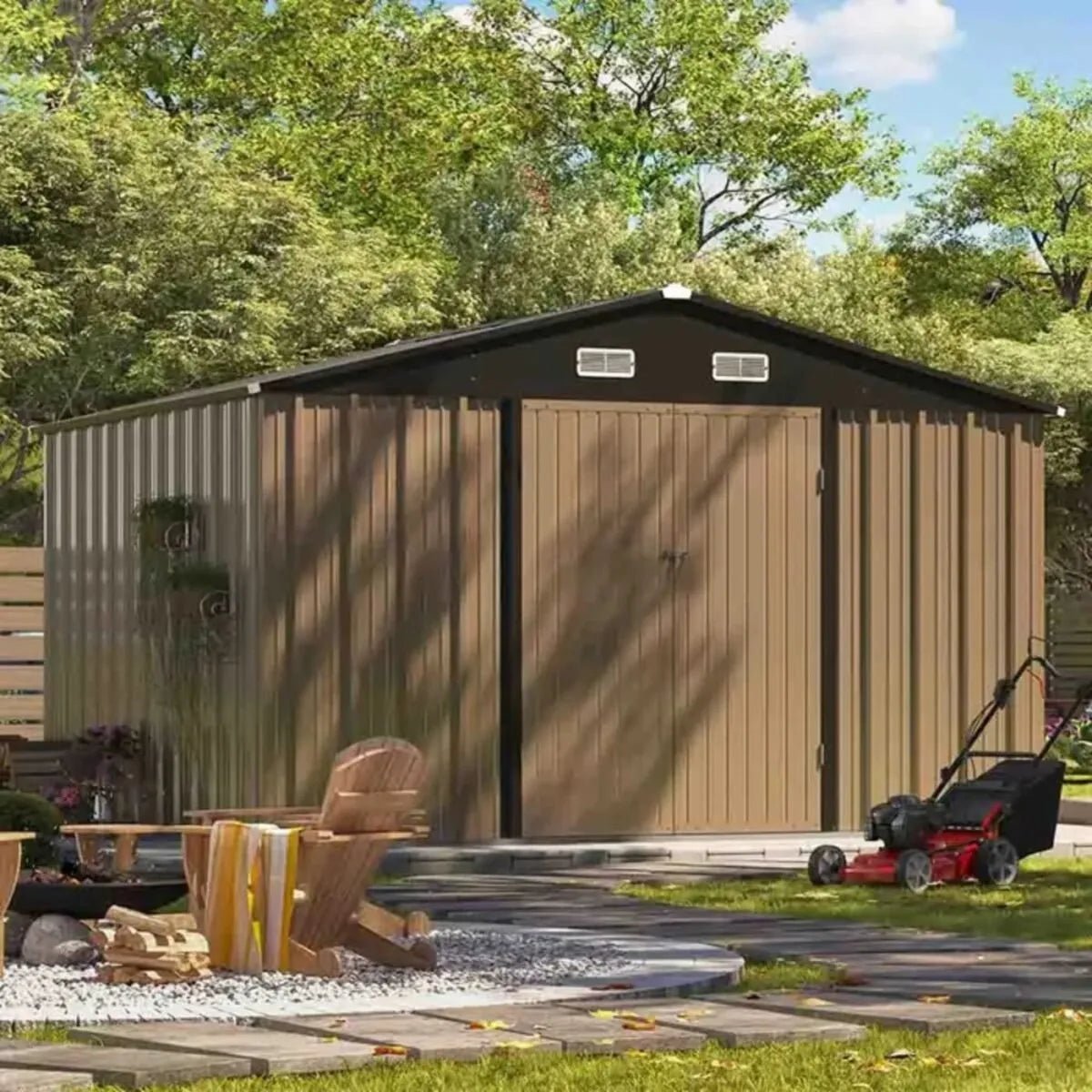 Patiowell 10×8 ft Metal Outdoor Storage Shed with Windows - Prioka