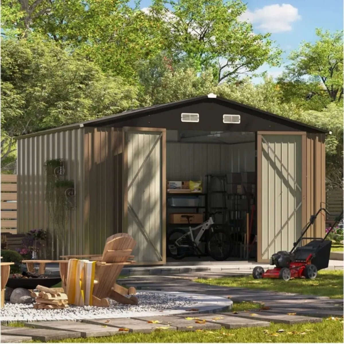 Patiowell 10×8 ft Metal Outdoor Storage Shed with Windows - Prioka