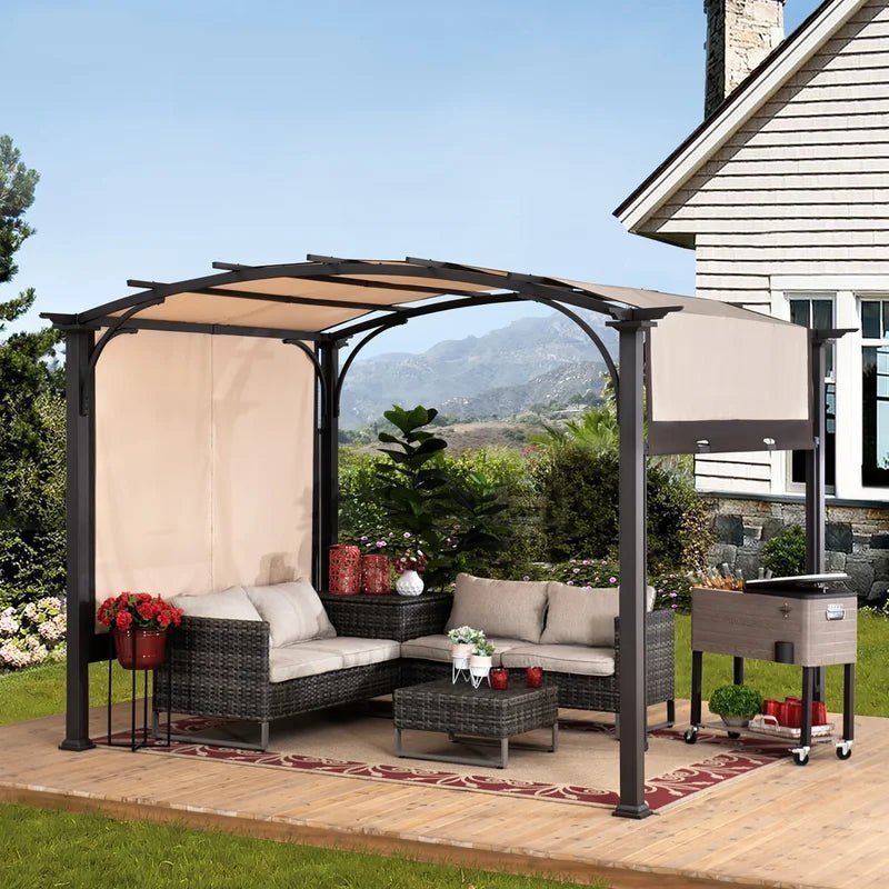 Pergola, Outdoor Steel Arched Pergola with Adjustable Canopy - Prioka