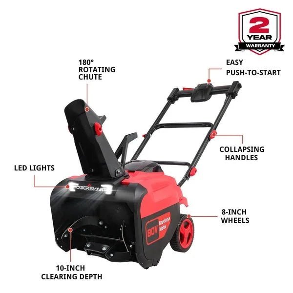 PowerSmart 80V 21″ Cordless Snow Blower with 2 Batteries and Chargers - Prioka