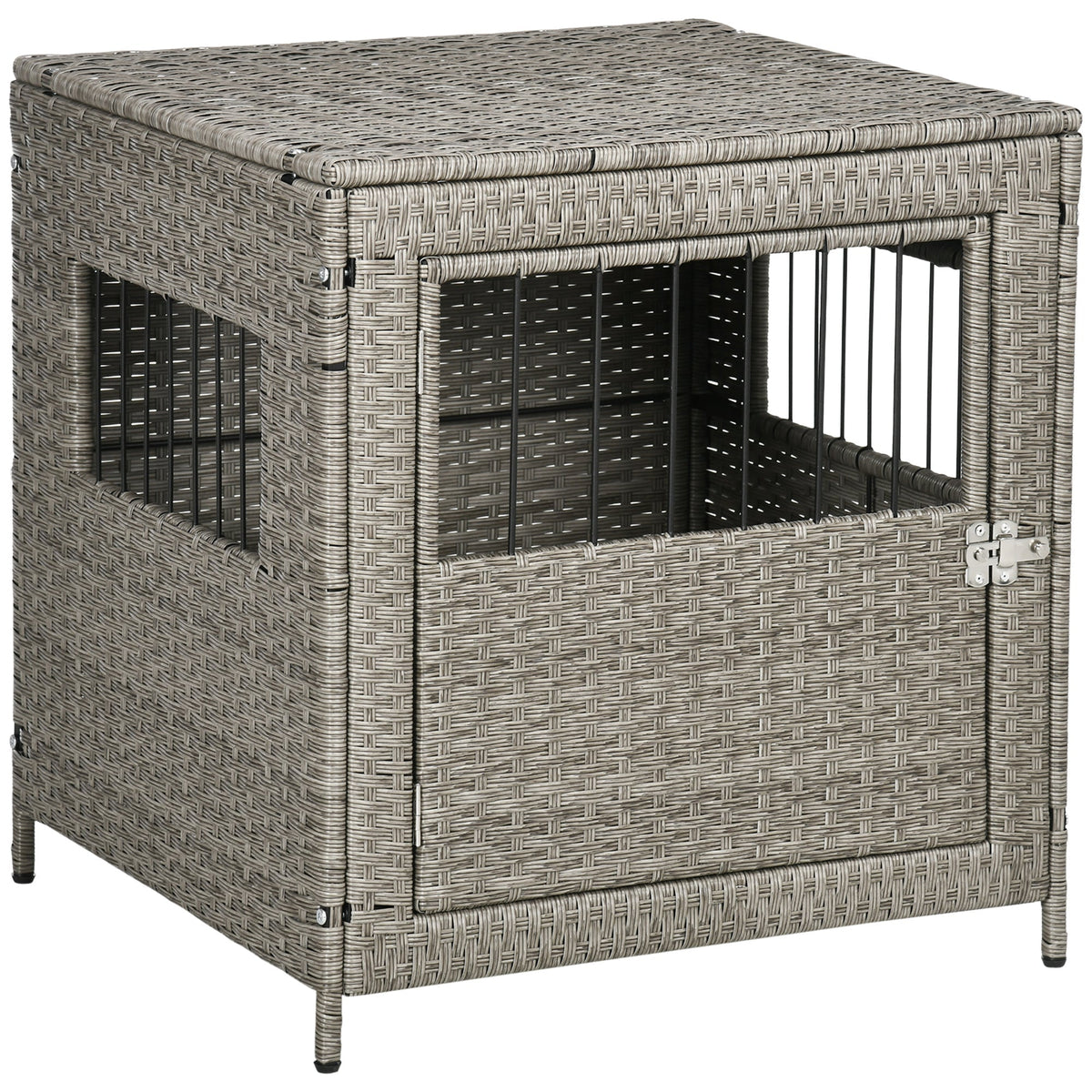 Rattan Dog Crate, Wicker Dog Cage with Lockable Door and Soft Washable Cushion, Dog Kennel Furniture for Small Sized Dogs, Grey - Prioka