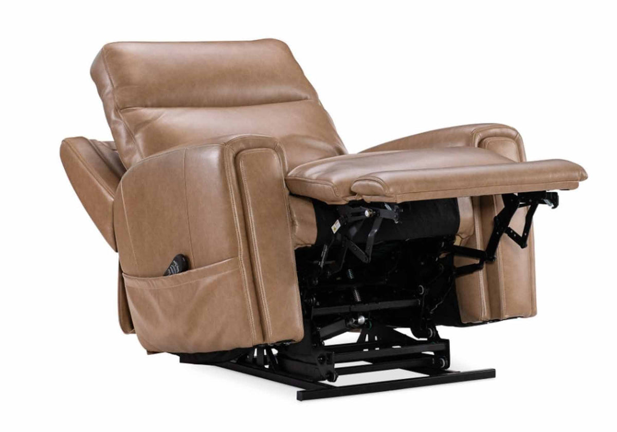 Raze Leather Power Lift Recliner With Articulating Headrest And Lumbar In Light Brown - Prioka