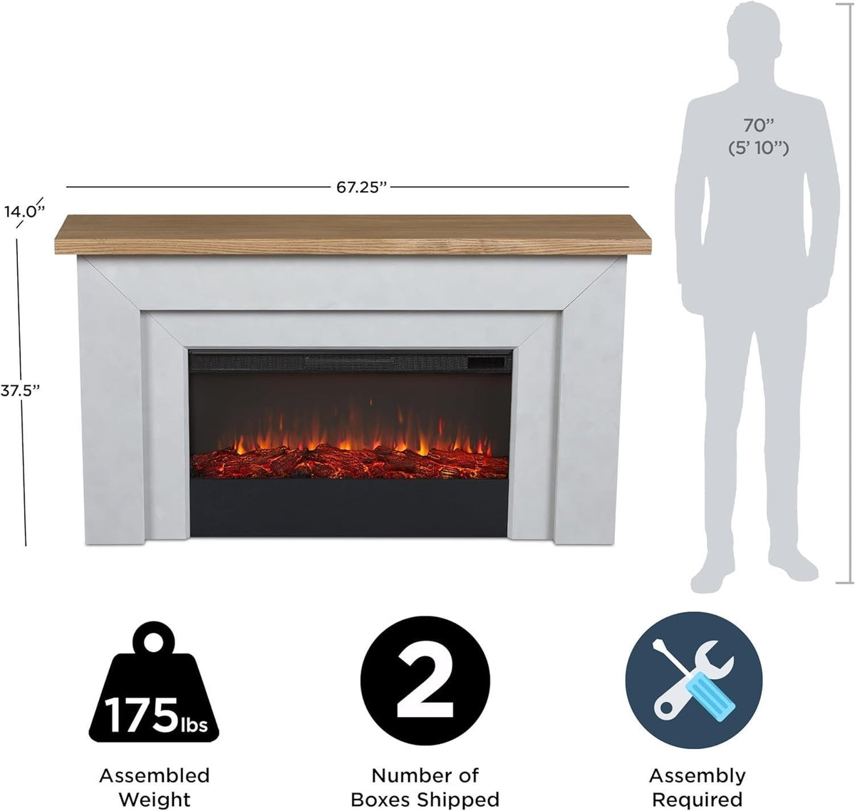 Real Flame Malie 68″ Electric Fireplace with Mantel & Remote Control - Prioka