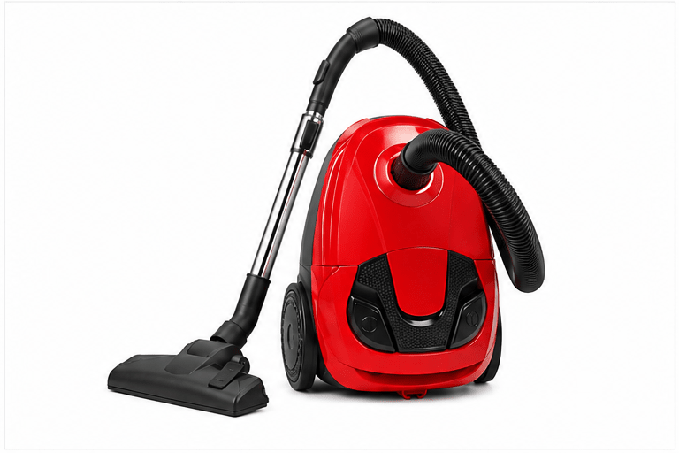 Red Canister Vacuum Cleaner with Hose, Telescopic Wand and Floor Nozzle - Prioka