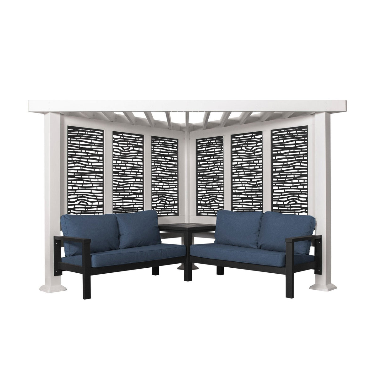 Ridgedale Modern Steel Cabana Pergola with Conversational Seating - Prioka