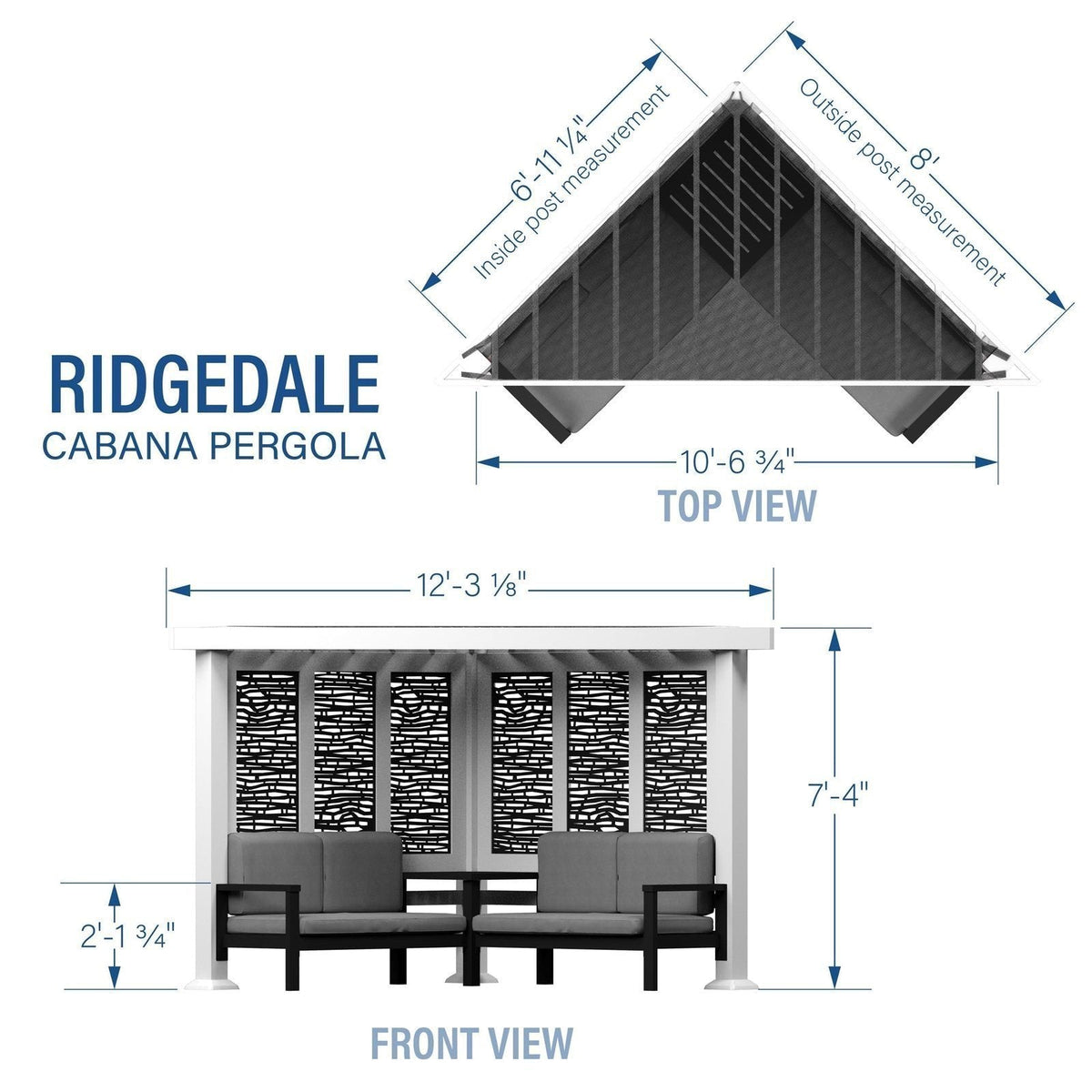 Ridgedale Modern Steel Cabana Pergola with Conversational Seating - Prioka