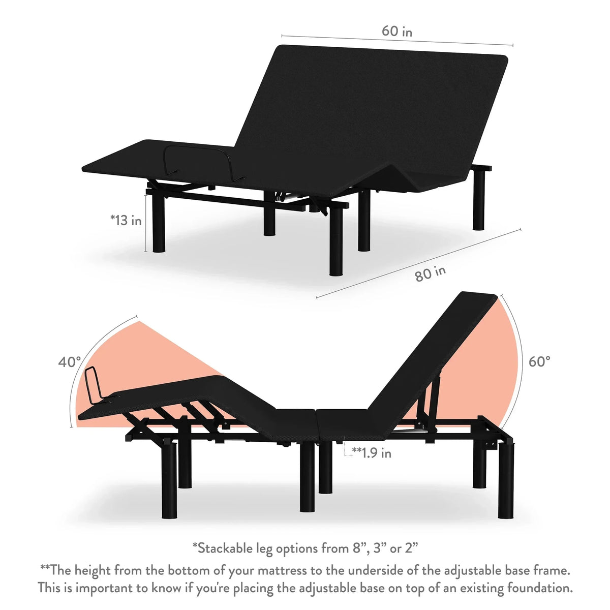 Rize Plus Adjustable Bed Base - Dual Motor Head & Foot Tilt - Prioka