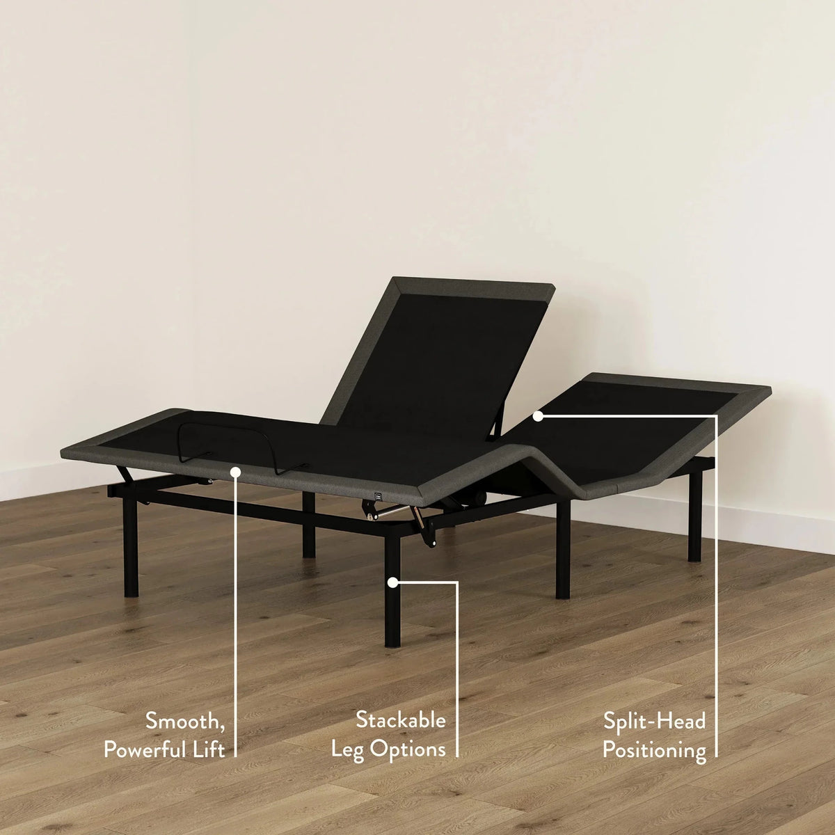 Rize Split Head Adjustable Bed Base - Dual Foot Positioning - 850 lb Capacity. - Prioka