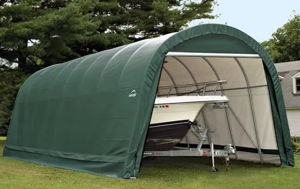 ShelterLogic 15 x 28 x 12 ft. Round Top Portable Garage Shelter, Gray - Prioka
