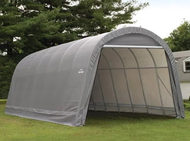 ShelterLogic 15 x 28 x 12 ft. Round Top Portable Garage Shelter, Gray - Prioka