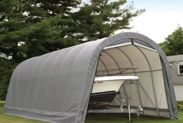 ShelterLogic 15 x 28 x 12 ft. Round Top Portable Garage Shelter, Gray - Prioka