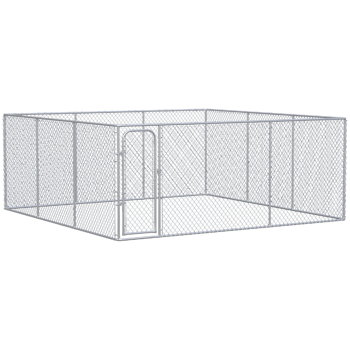 Silver Outdoor Dog Kennel Galvanized Chain Link Fence Heavy Duty Pet Run House Chicken Coop with Secure Lock Mesh Sidewalls for Backyard, Silver - Prioka