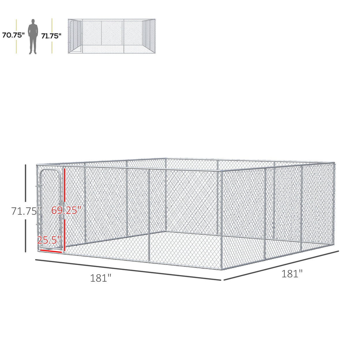 Silver Outdoor Dog Kennel Galvanized Chain Link Fence Heavy Duty Pet Run House Chicken Coop with Secure Lock Mesh Sidewalls for Backyard, Silver - Prioka
