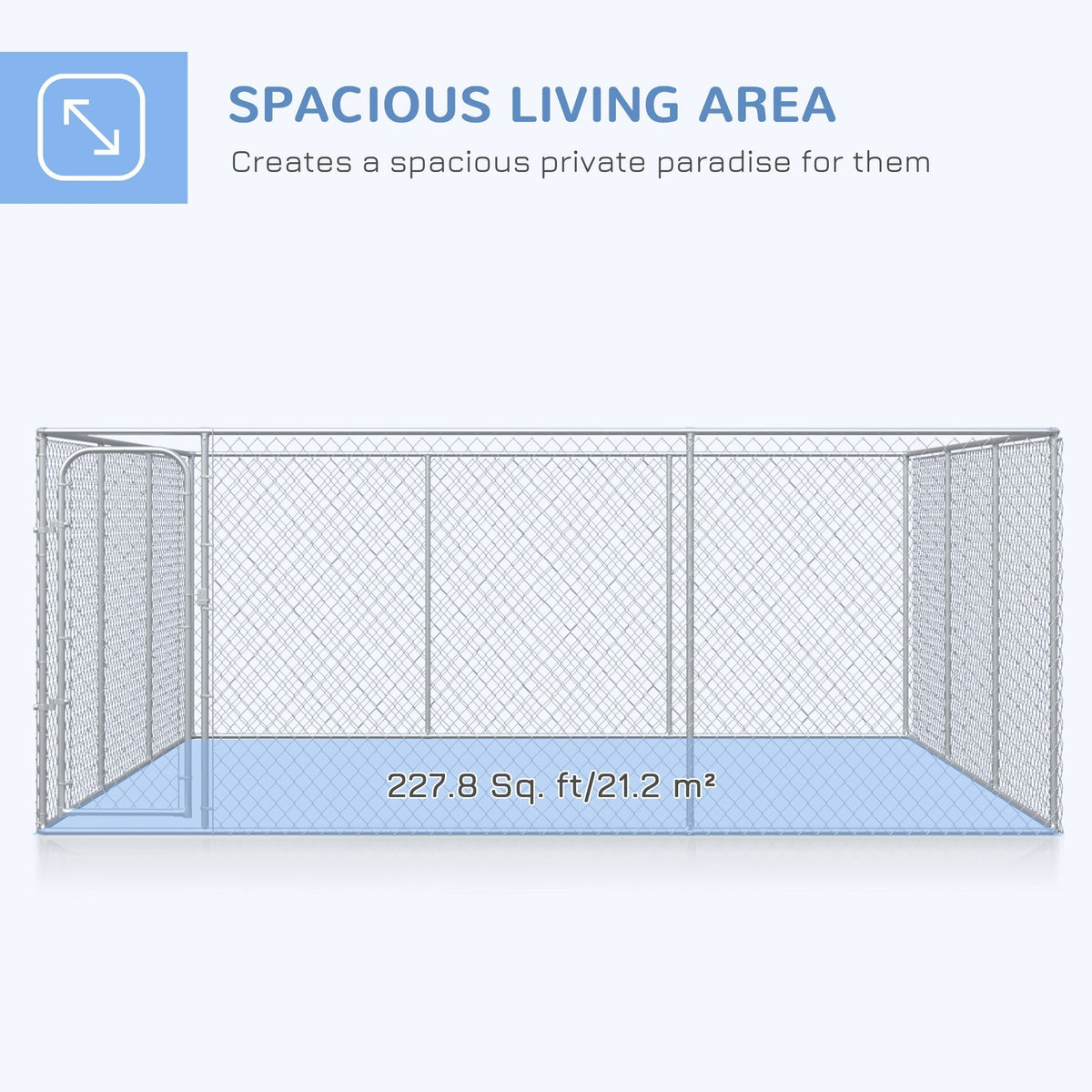 Silver Outdoor Dog Kennel Galvanized Chain Link Fence Heavy Duty Pet Run House Chicken Coop with Secure Lock Mesh Sidewalls for Backyard, Silver - Prioka