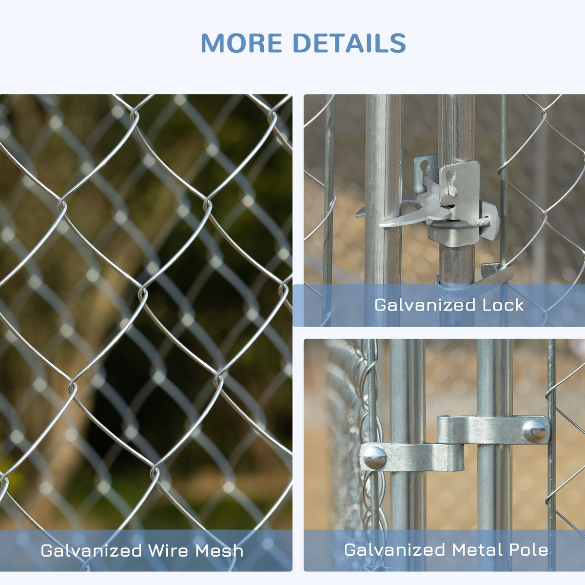 Silver Outdoor Dog Kennel Galvanized Chain Link Fence Heavy Duty Pet Run House Chicken Coop with Secure Lock Mesh Sidewalls for Backyard, Silver - Prioka