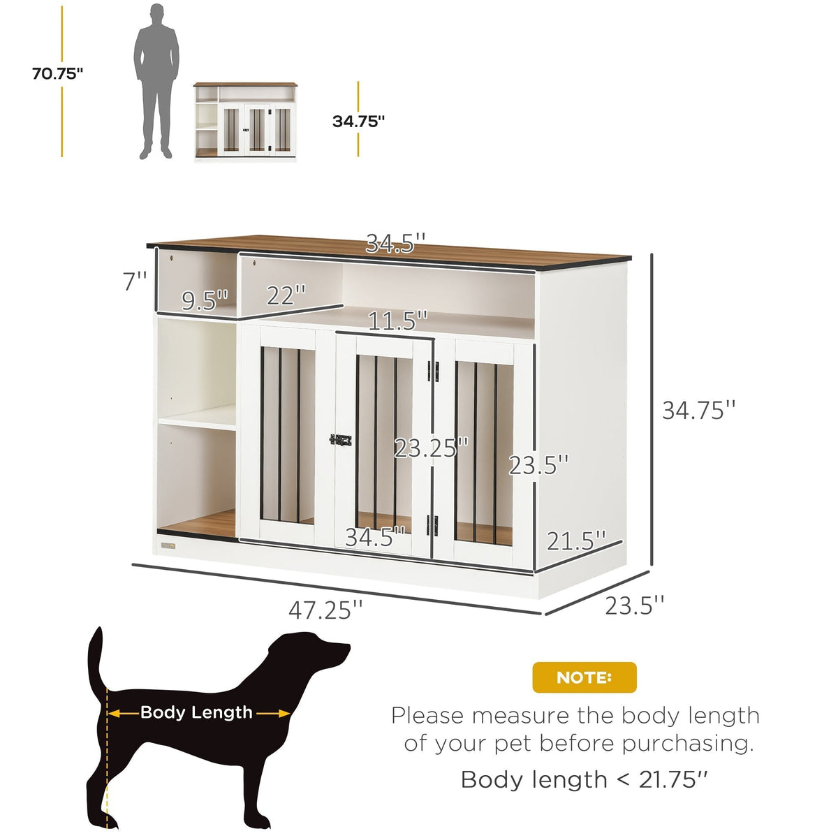Small and Medium Dog Crate End Table with Extra Storage Space, Dog Crate Furniture with Large Tabletop, Pet Crate with Lockable Door, White - Prioka