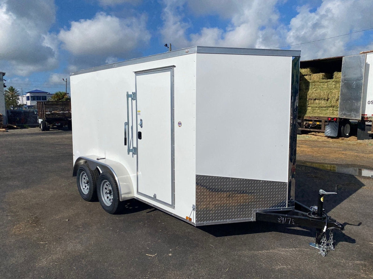 Spartan 12 Enclosed Cargo Trailer Tandem Axle – White Heavy-Duty Cargo Hauler SP7X12TA - Prioka