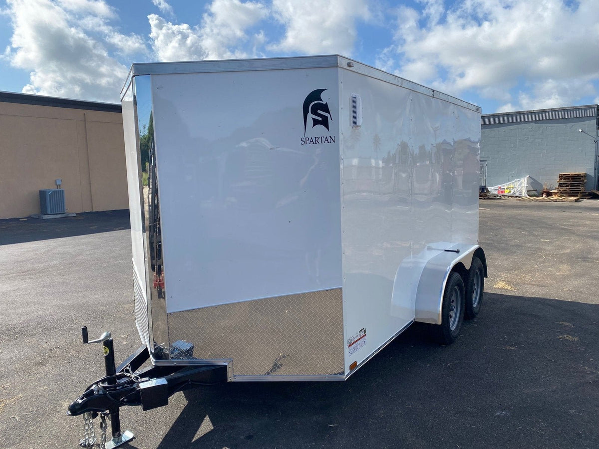 Spartan 12 Enclosed Cargo Trailer Tandem Axle – White Heavy-Duty Cargo Hauler SP7X12TA - Prioka