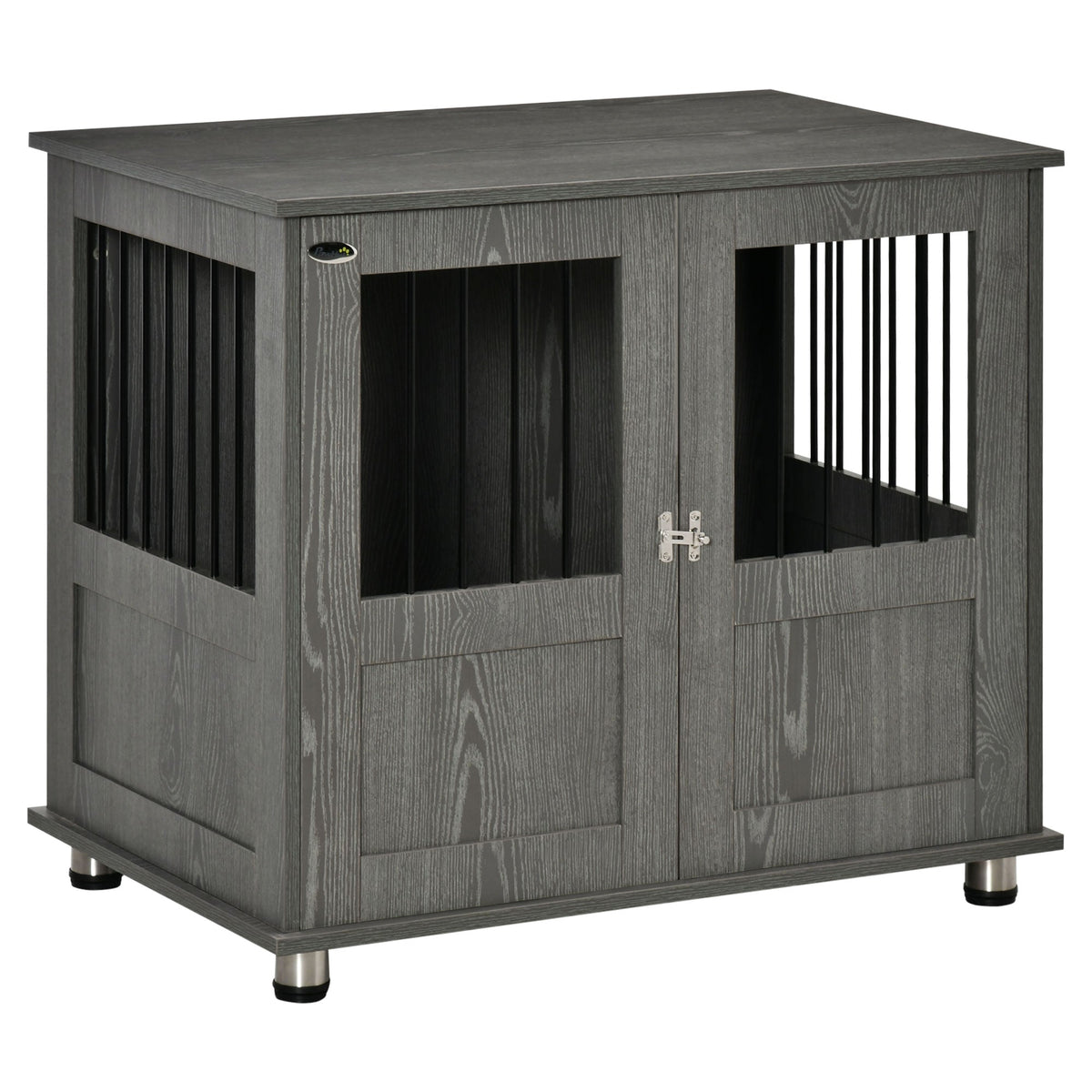 Stylish Dog Kennel, Wooden End Table Furniture with Cushion & Lockable Magnetic Doors, Small Size Pet Crate Indoor Animal Cage, Grey - Prioka
