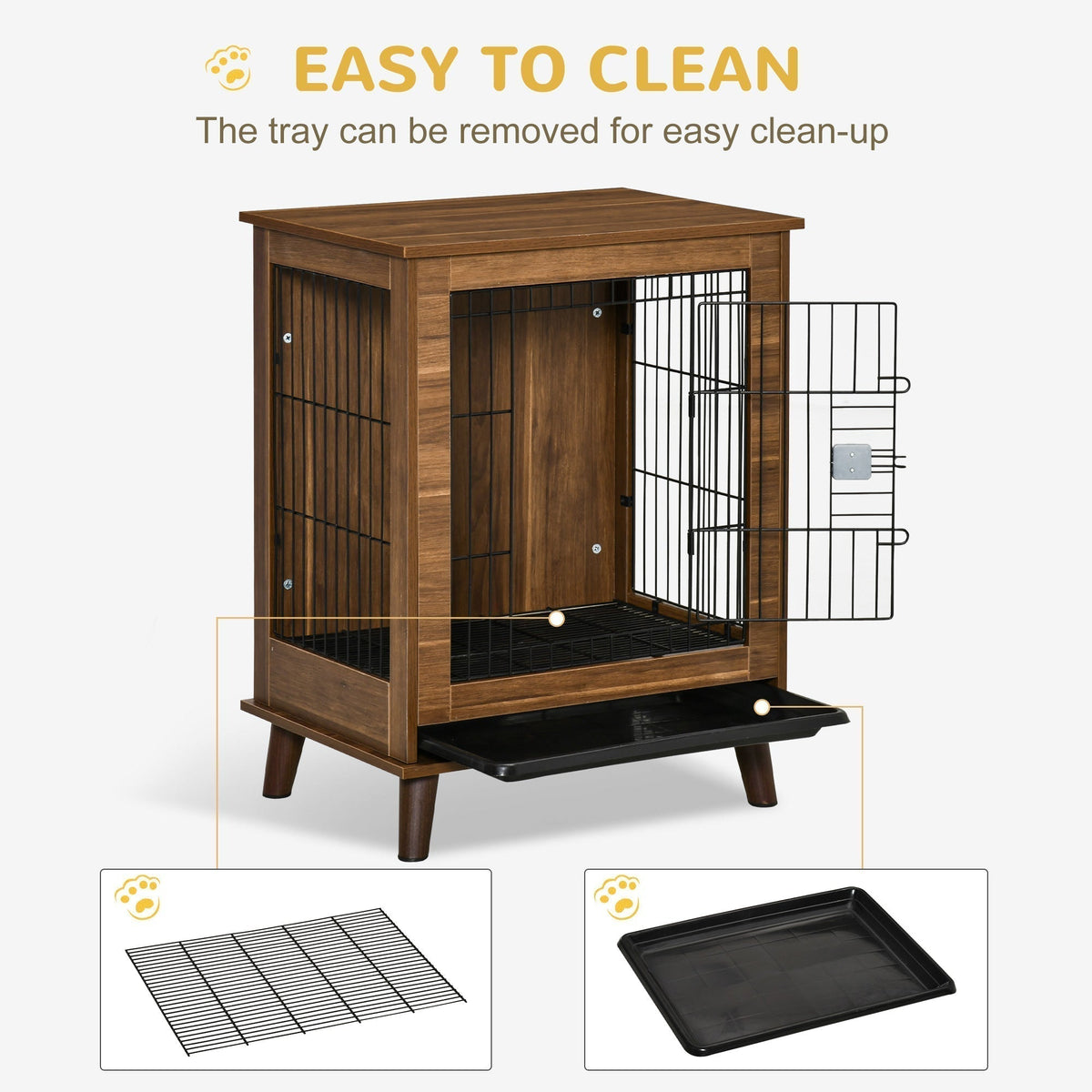 Stylish Dog Kennel, Wooden & Wire End Table Furniture with Cushion & Lockable Magnetic Doors, Small Size Pet Crate Indoor Animal Cage, Brown - Prioka