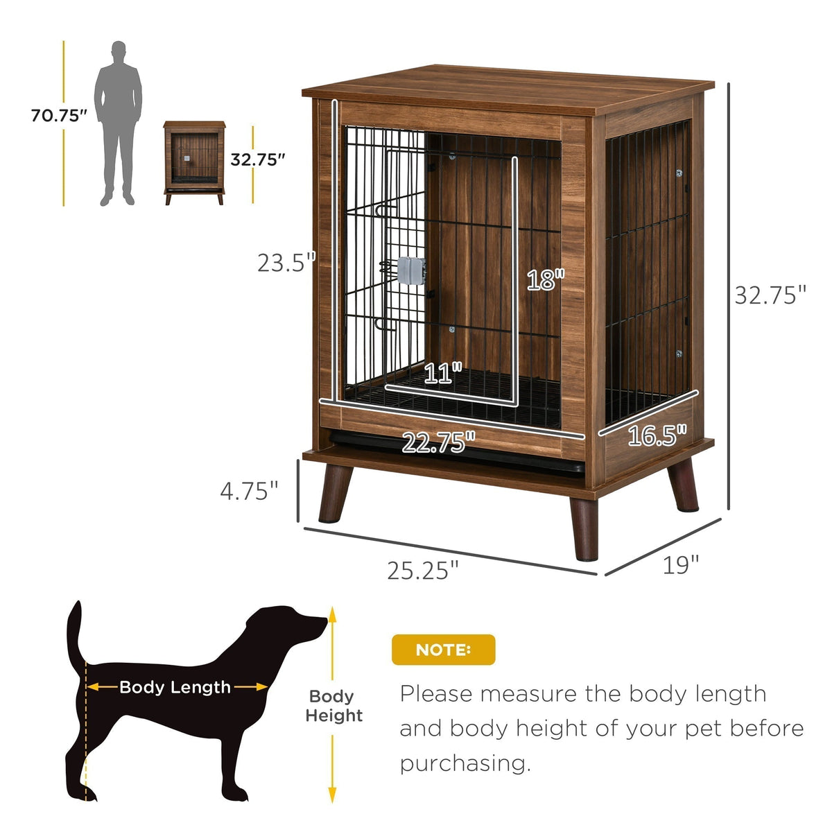 Stylish Dog Kennel, Wooden & Wire End Table Furniture with Cushion & Lockable Magnetic Doors, Small Size Pet Crate Indoor Animal Cage, Brown - Prioka