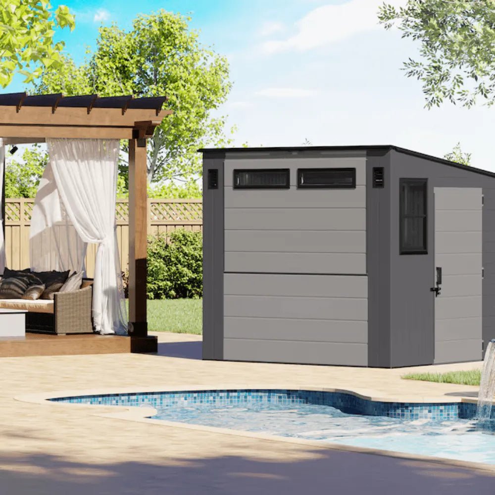 Suncast 8 ft. x 7 ft. Cabana Entertainment Resin Shed with Floor - Prioka