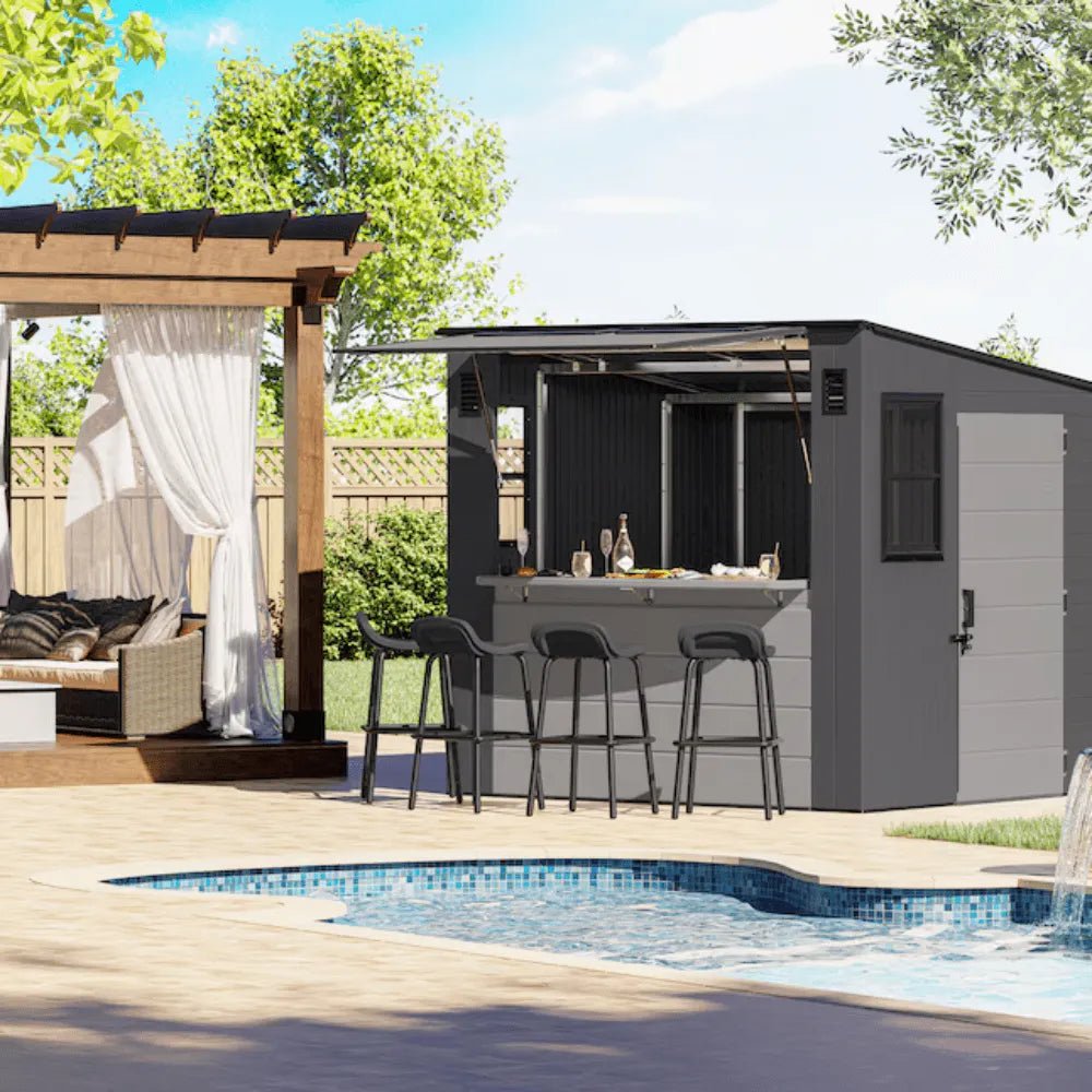 Suncast 8 ft. x 7 ft. Cabana Entertainment Resin Shed with Floor - Prioka