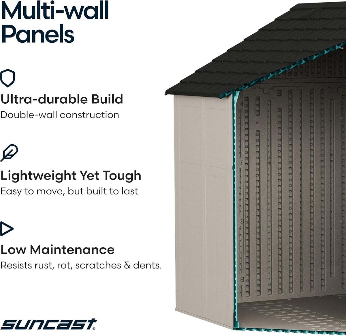 Suncast 8×10 Ft. Outdoor Storage Shed – Large Resin Outdoor Shed with Floor Included, Lockable Double Doors & Skylights. 547 Cu Ft Tremont Garden Resin Sheds for Lawn Tools, Riding Mowers, & Bikes - Prioka