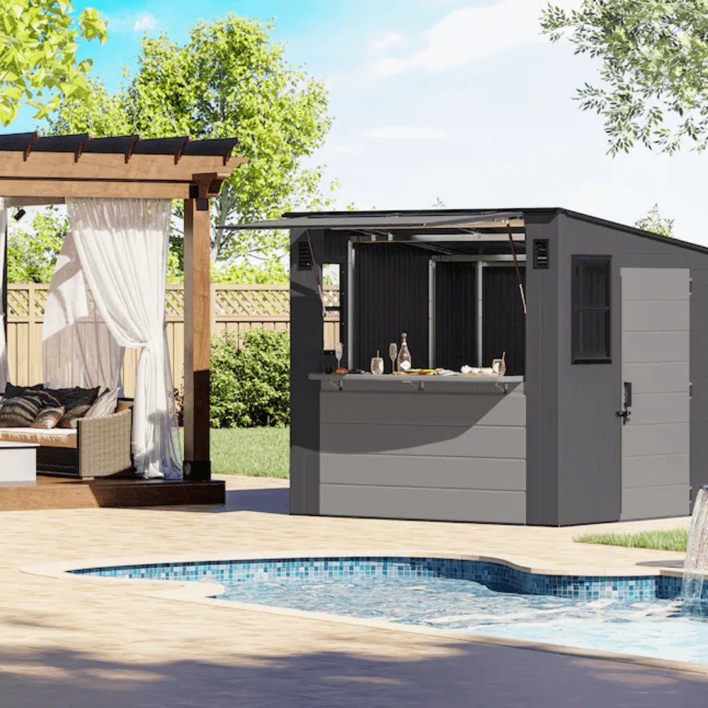 Suncast Cabana 8 x 7 ft. Resin Entertainment Storage Shed with Floor - Prioka