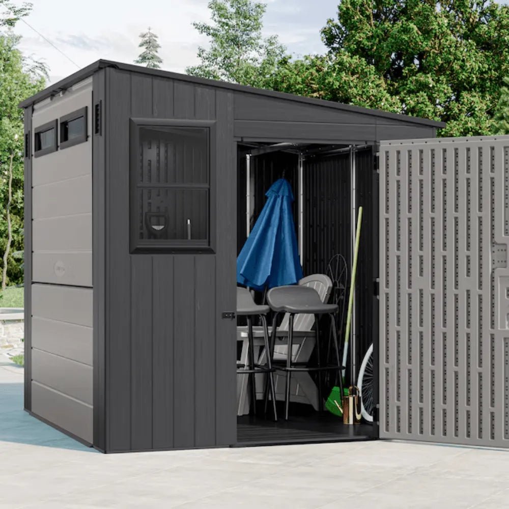 Suncast Cabana 8 x 7 ft. Resin Entertainment Storage Shed with Floor - Prioka