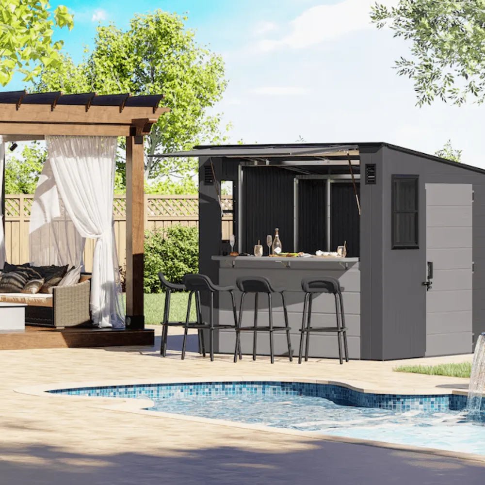 Suncast Cabana 8 x 7 ft. Resin Entertainment Storage Shed with Floor - Prioka