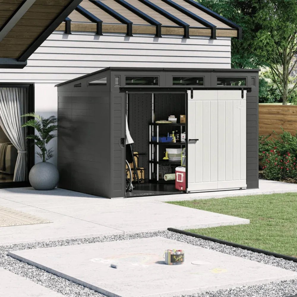 Suncast Modernist 10 ft. x 7 ft. Barn Door Resin Storage Shed - Prioka
