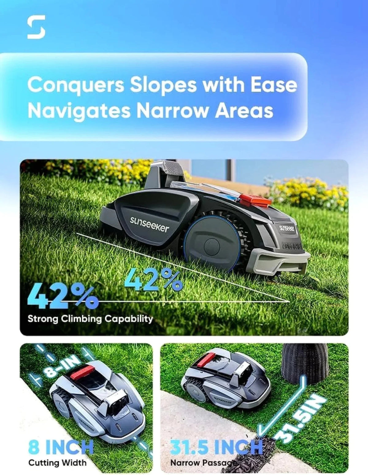 Sunseeker V3 Robotic Lawn Mower with AI Vision and Wireless Smart Navigation - Prioka
