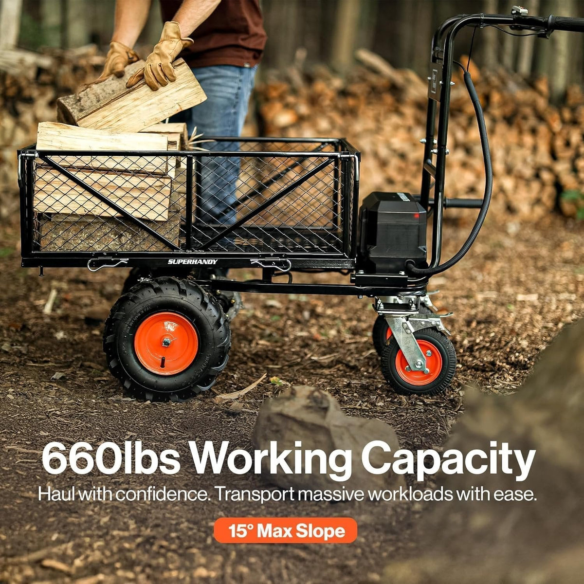 SuperHandy 48V Electric Power Wagon Utility Cart, 660 lb Load, 1000 lb Hauling Capacity - Prioka