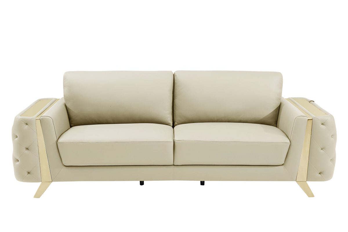 The Aldridge – Beige Italian Leather Sofa with Gold Legs - Prioka