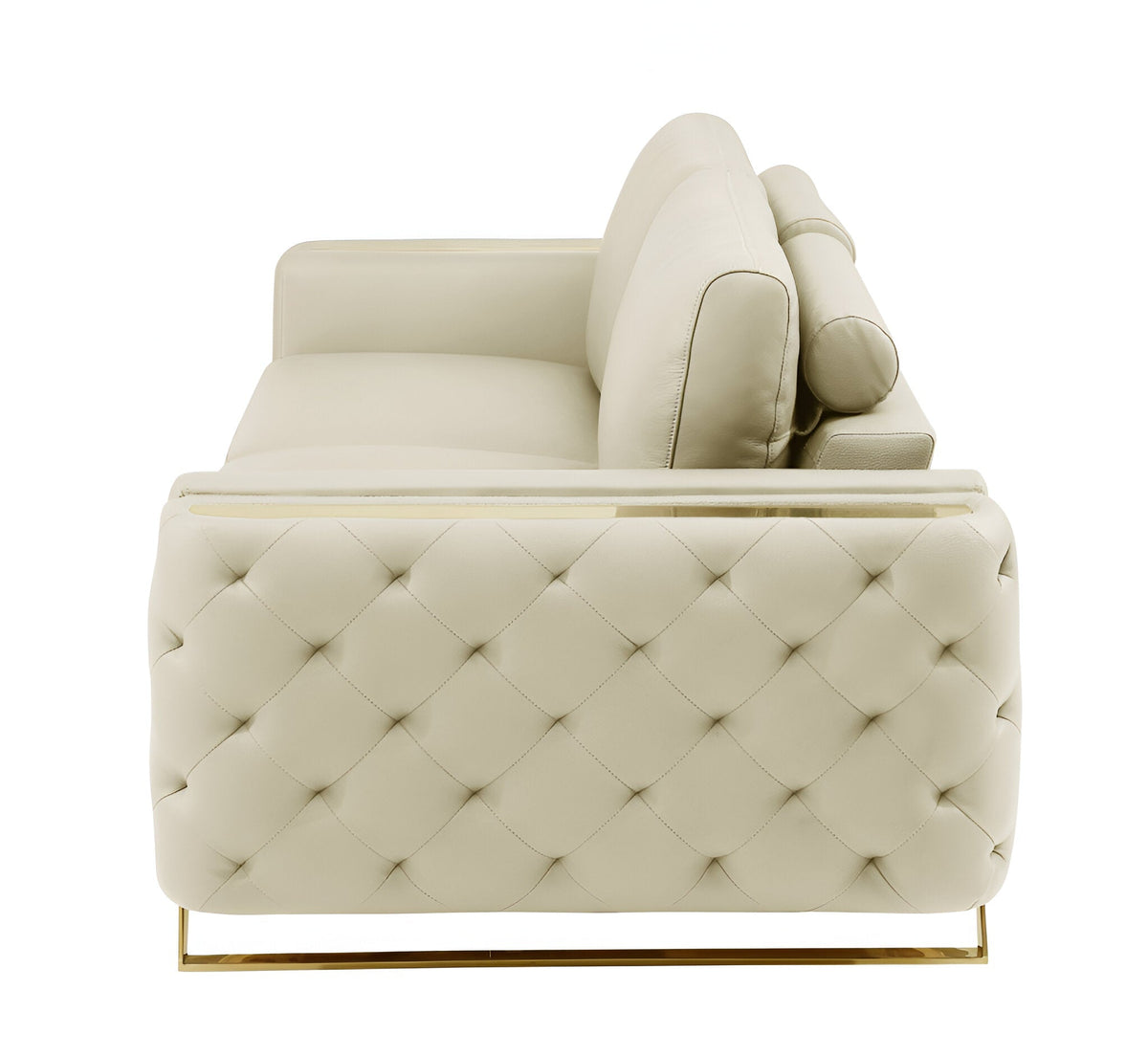 The Aldridge – Beige Italian Leather Sofa with Gold Legs - Prioka