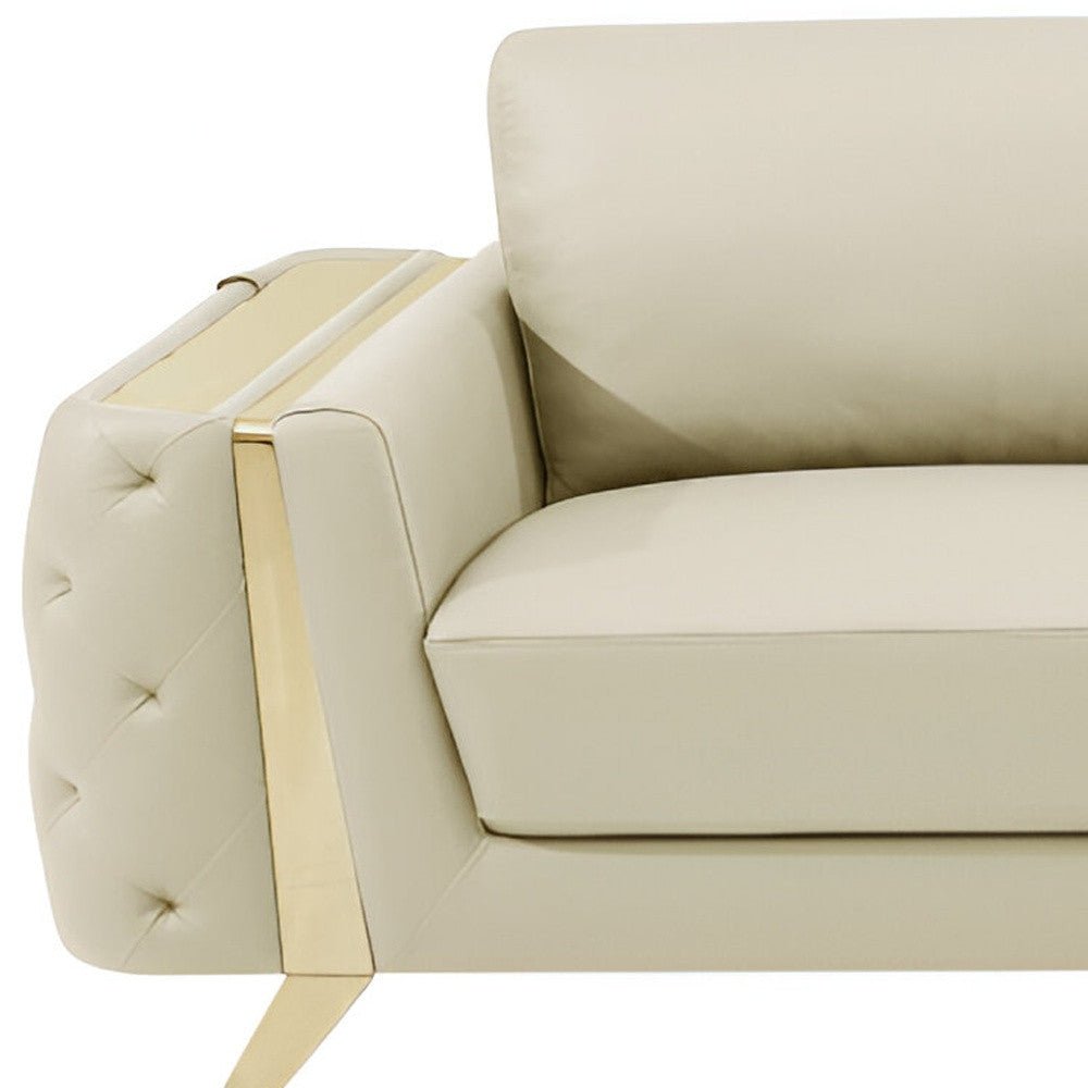 The Aldridge – Beige Italian Leather Sofa with Gold Legs - Prioka