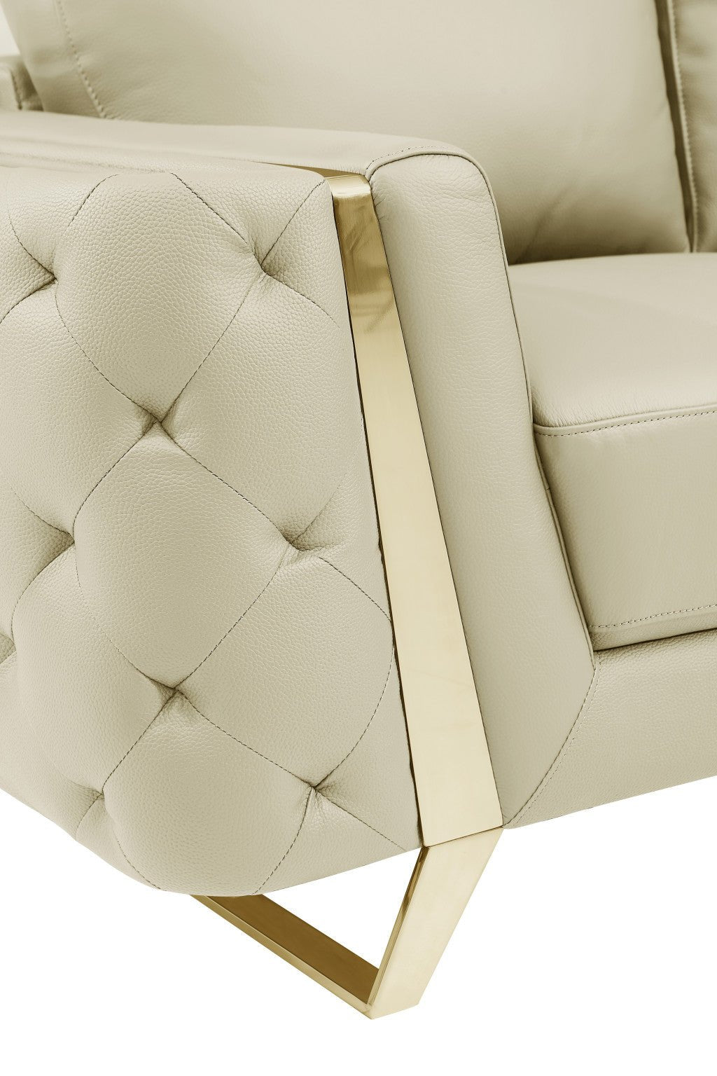 The Aldridge – Beige Italian Leather Sofa with Gold Legs - Prioka