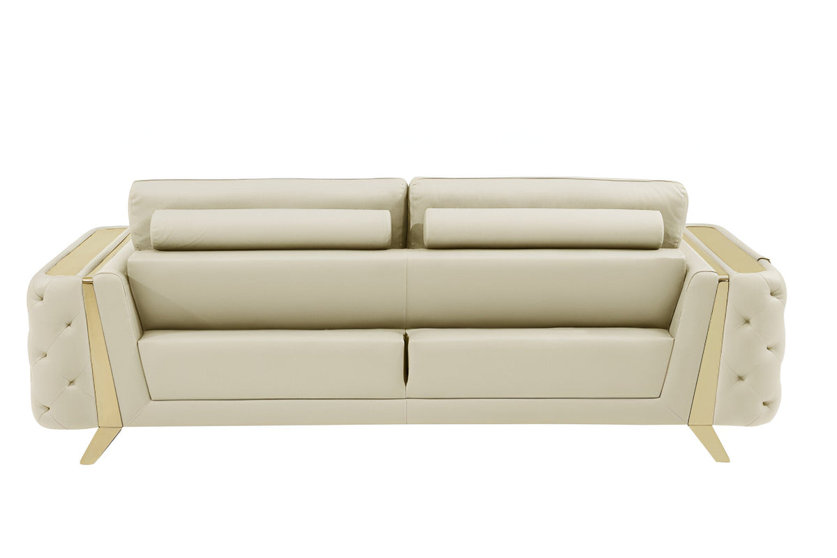 The Aldridge – Beige Italian Leather Sofa with Gold Legs - Prioka