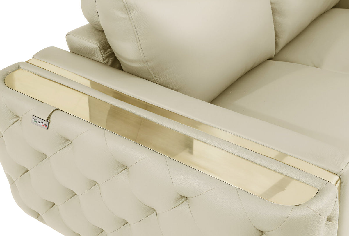 The Aldridge – Beige Italian Leather Sofa with Gold Legs - Prioka