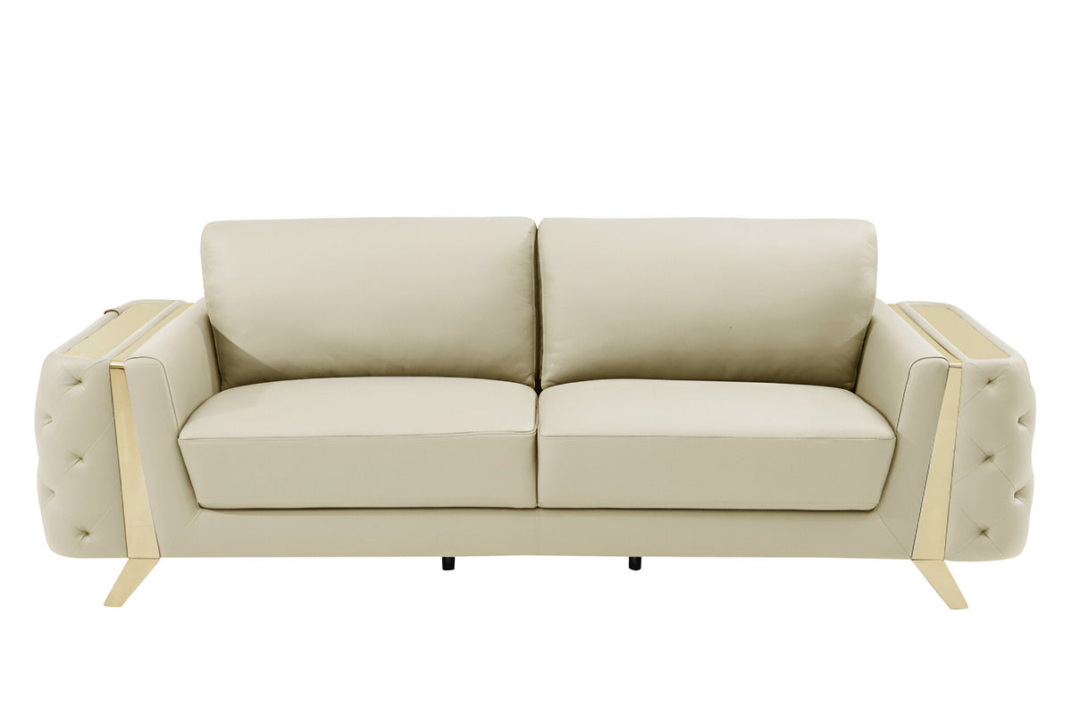 The Aldridge – Beige Italian Leather Sofa with Gold Legs - Prioka