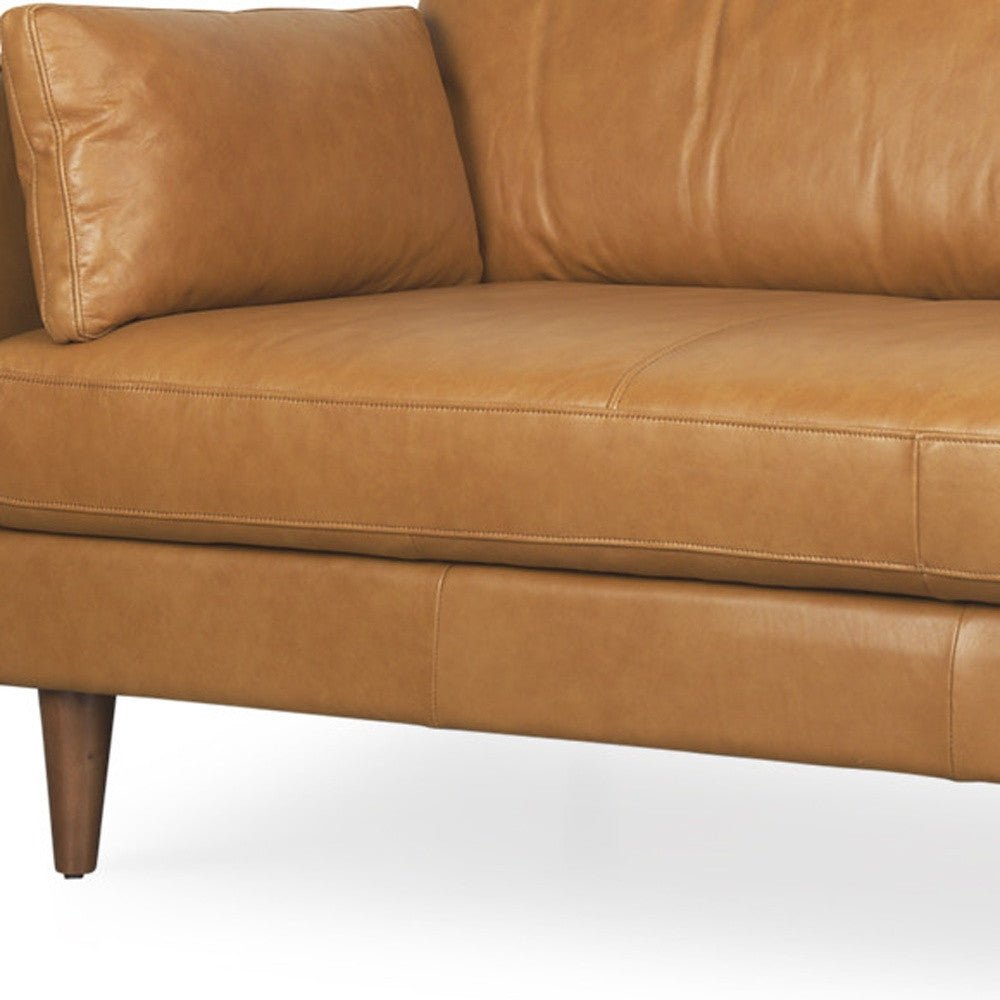 The Edisto – Tan Leather Sofa with Toss Pillows - Prioka