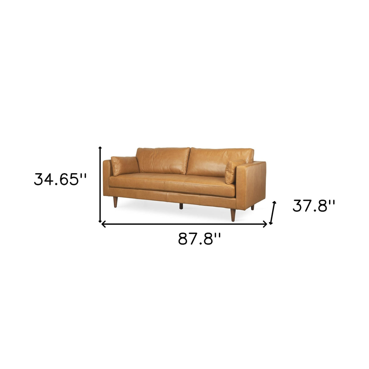The Edisto – Tan Leather Sofa with Toss Pillows - Prioka