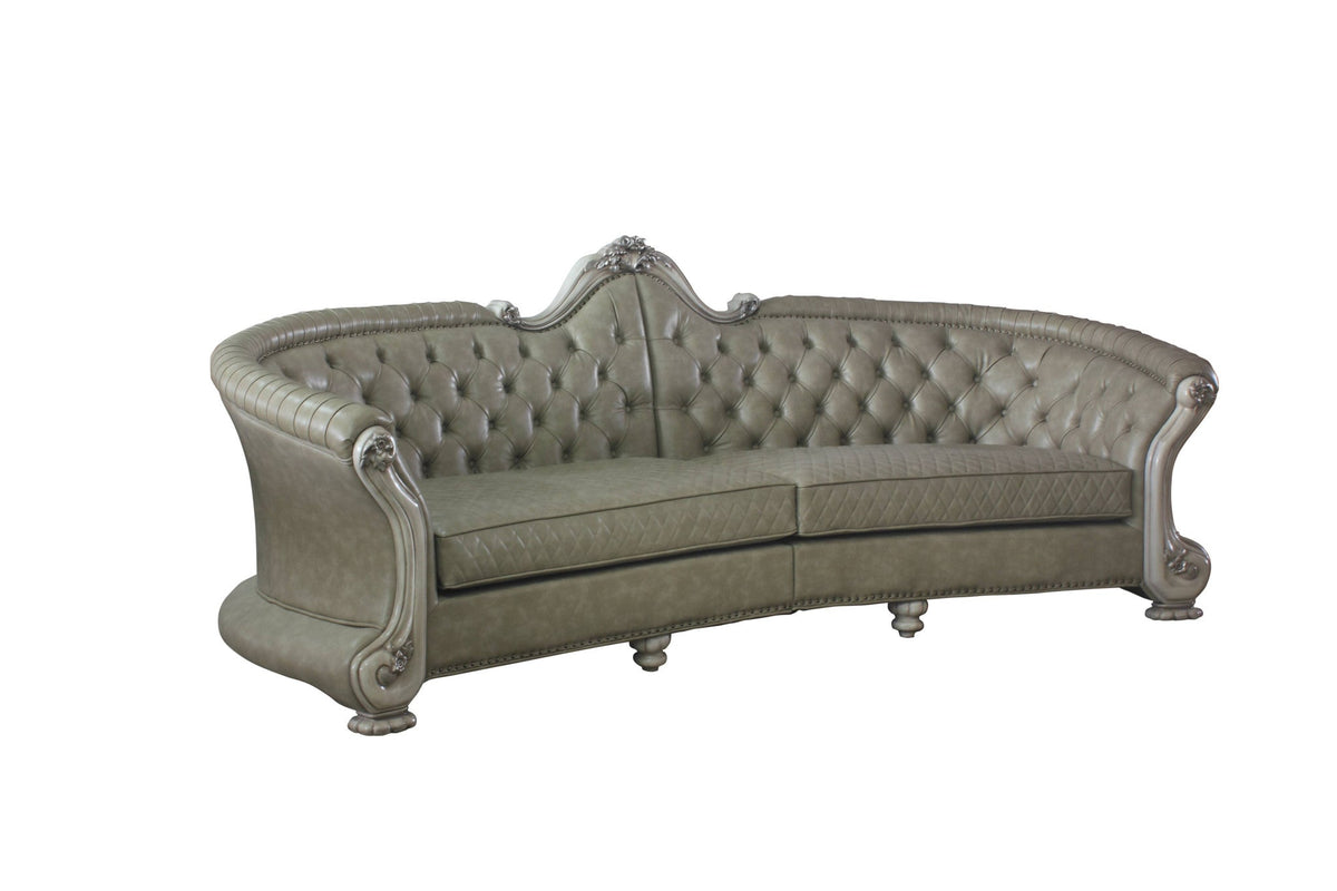 The Elowen – Bone Faux Leather Sofa with Toss Pillows & White Legs - Prioka