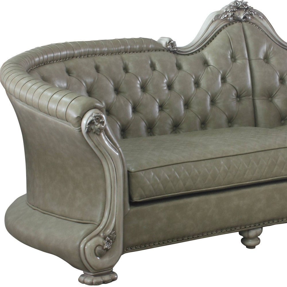The Elowen – Bone Faux Leather Sofa with Toss Pillows & White Legs - Prioka