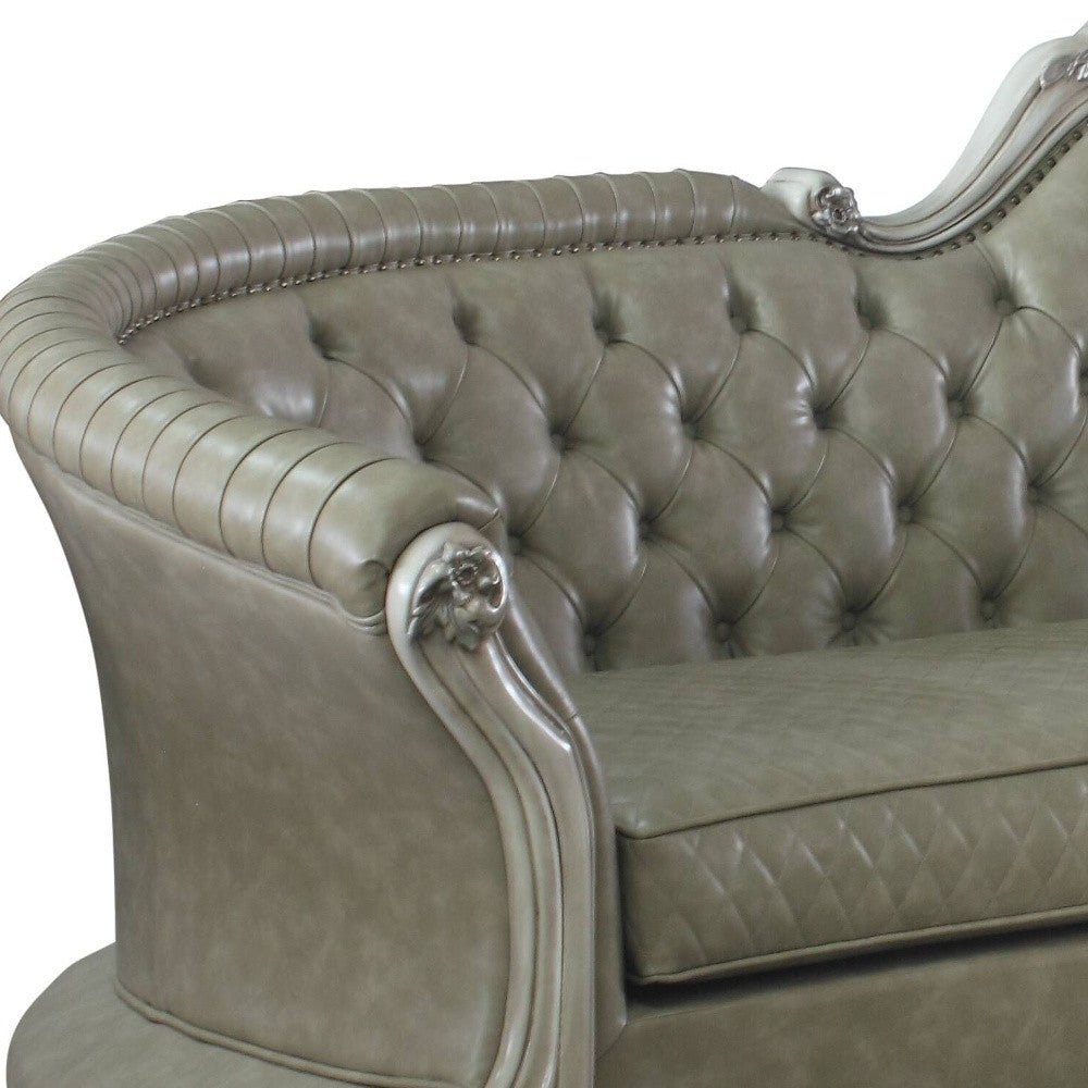 The Elowen – Bone Faux Leather Sofa with Toss Pillows & White Legs - Prioka